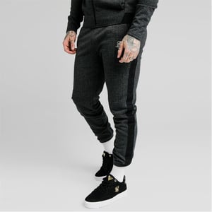 Men's SikSilk Plaid Slim Cut Regular Fit Joggers in Grey