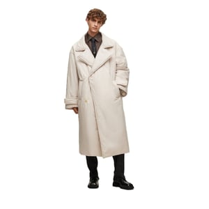 Men's Boss Icebreaker Solid Patterned Full Zipper Lapel Collared Coat in Light/Grey