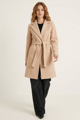 Geknoopte Midi Coat met Jas kraag