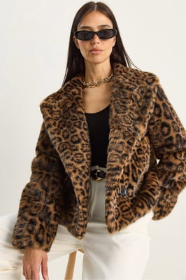 Overmaat Leopardprint Nepleren Jas