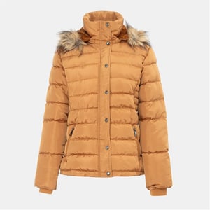Women's I Saw It First Solid Patterned Hooded Snap Button Fur Trim Ribbed Cuff Parka Jacket in Yellow