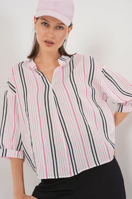 Gestreepte V-hals Blouse