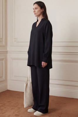 V-hals Blouse & Wijde Pantalon Muslin Twee-delig Set