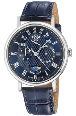 GV2 Men's Maestro SS Case, Blue Textured Dial, Blue Handmade Italian Leather Strap.