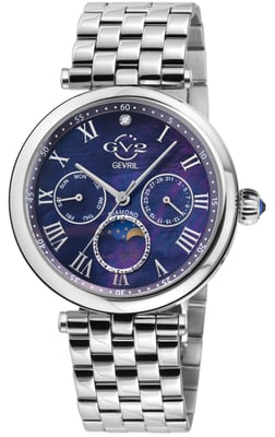 GV2 Florence Women's Blue Mother of Pearl Dial Diamond Cut Ring on Dial Stainless Steel Bracelet Watch