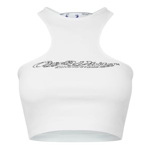 Women's Off White Bling Halter Cropped Tank Top in White