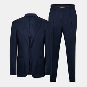 Men's Hugo Solid Patterned Lapel Collared Full Suit in Dark Blue