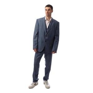 Men's Boss Solid Patterned Notch Collared Suit Jacket in Blue