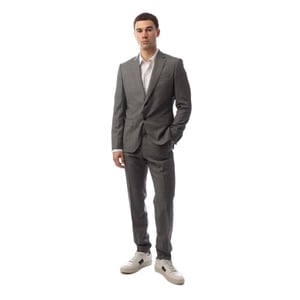 Men's Boss Solid Patterned Notch Collared Suit Jacket in Silver