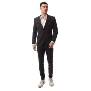Men's Boss Plaid Patterned Notch Collared Suit Jacket in Grey