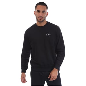 Men's Emporio Armani EA7 Crew Neck Ribbed Collar Long Sleeve Sweatshirt in Blu Navy