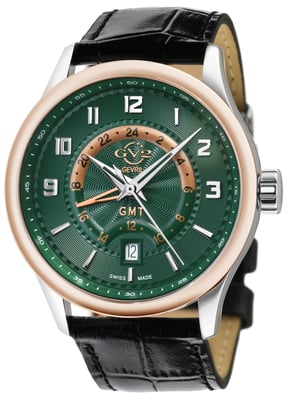 GV2 Men's Giromondo Green Dial Black Calfskin Leather Watch