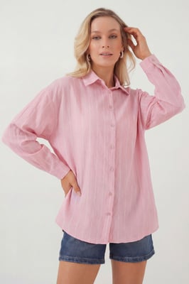 Gestreepte Oversized Blouse met Knopsluiting