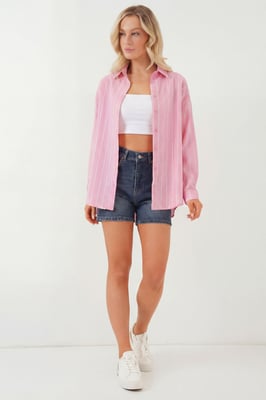 Gestreepte Oversized Blouse met Knopsluiting
