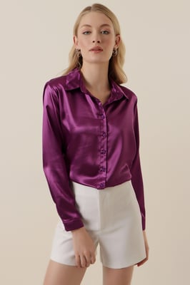 Satin Lange Mouwen Overhemd met Knoopsluiting
