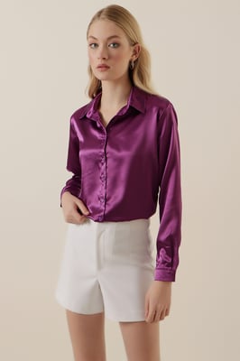 Satin Lange Mouwen Overhemd met Knoopsluiting
