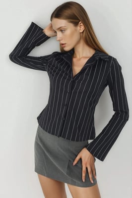 Slim Fit Gestreepte Overhemd met Knopen