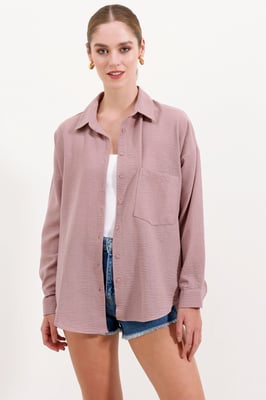Linnen Gemixt Shirt met Knopen Sluiting