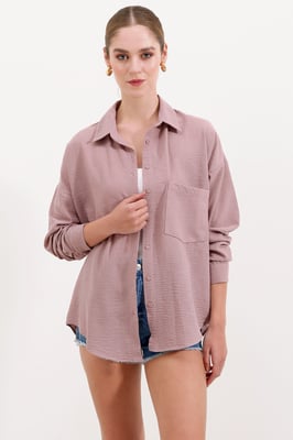 Linnen Gemixt Shirt met Knopen Sluiting