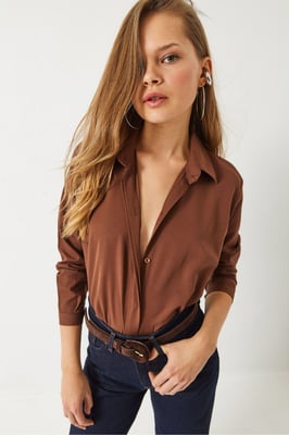 Geribbelde Poplin Blouse met Knopsluiting
