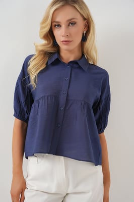 Losse Cropped Overhemd met Kraag