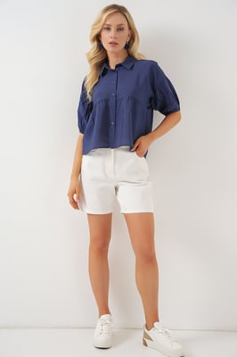 Losse Cropped Overhemd met Kraag