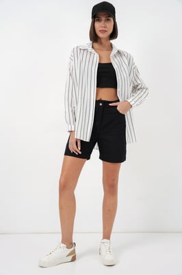 Gestructureerde Gestreepte Oversized Shirt met Knopsluiting