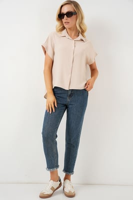Losse Fit Poplin Shirt met Knopsluiting