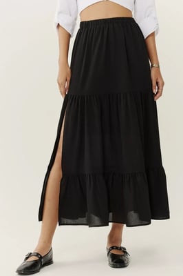 Hoge Taille Maxi Rok met Splits