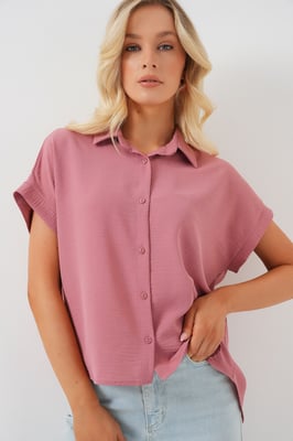 Losse Fit Poplin Shirt met Knopsluiting