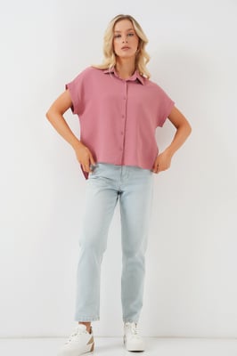 Losse Fit Poplin Shirt met Knopsluiting