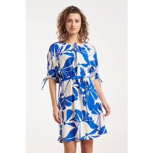 Smashed Lemon Blauw en wit korte jurk met abstracte bloemenprint |