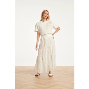 Smashed Lemon Maxi rok met abstracte structuur en elastische taille |