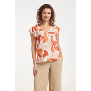 Smashed Lemon Oranje bloe print blouse met knoopsluiting en korte mouwen |