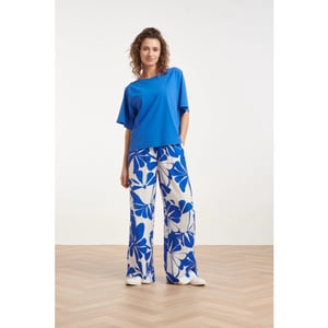 Smashed Lemon Blauwe palazzo broek met witte bloemenprint en elastische taille |
