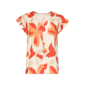 Smashed Lemon Oranje bloe print blouse met knoopsluiting en korte mouwen |