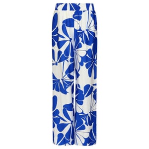 Smashed Lemon Blauwe palazzo broek met witte bloemenprint en elastische taille |