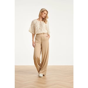 Smashed Lemon Crème top met transparante fringe structuurstof |