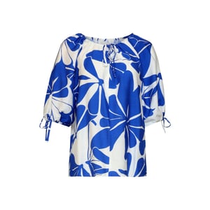 Smashed Lemon Blauw en wit top met bloemenprint en strikdetails |