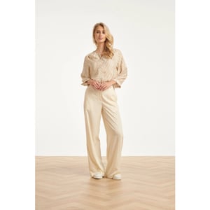 Smashed Lemon Beige blouse met abstracte print en halflange mouwen |