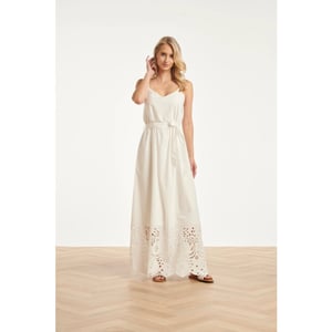 Smashed Lemon Off maxi jurk met broderie en ceintuur |