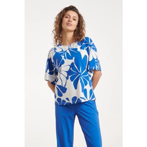 Smashed Lemon Blauw-witte travel top met grafische bloemenprint |