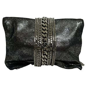 Jimmy Choo Chandra Chain Clutch Bag in Black Shimmer Leather