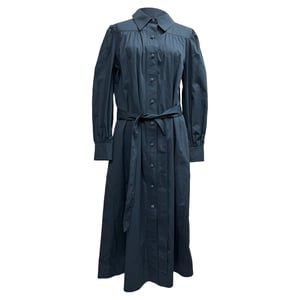 Tory Burch Artist Lange Mouw Midi Hemddress in Navy Blauw Katoen