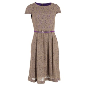 Max Mara Ceintuur Midi-jurk van Kanten in Bruin Polyester