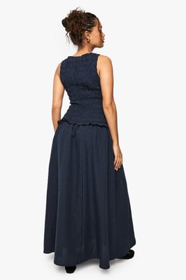 Gingham Shirred Detail Drop Waist Midaxi Dress