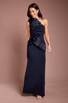 Pleated Front One Shoulder Gown