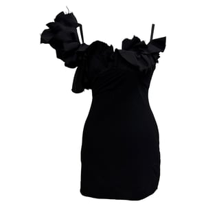 Jacquemus Le Raphia Duna Ruffled Mini Dress in Black Wool