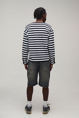 Regular Fit Henley Striped Knitted Long Sleeve T-Shirt