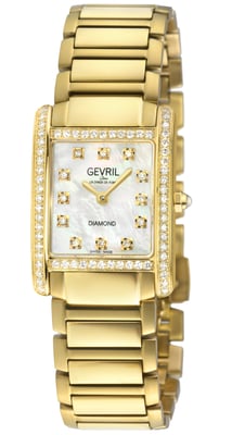 Gevril Women's Regina Swiss Diamond Watch, White MOP Dial, IPYG  Diamond Case, 316L Stainless Steel  IPYG Bracelet.